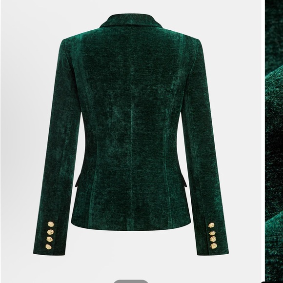 Metal Button Velvet Blazer and shorts in Deep Green - Picture 3 of 5